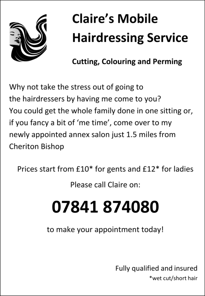 Claire’s mobile hairdressing service